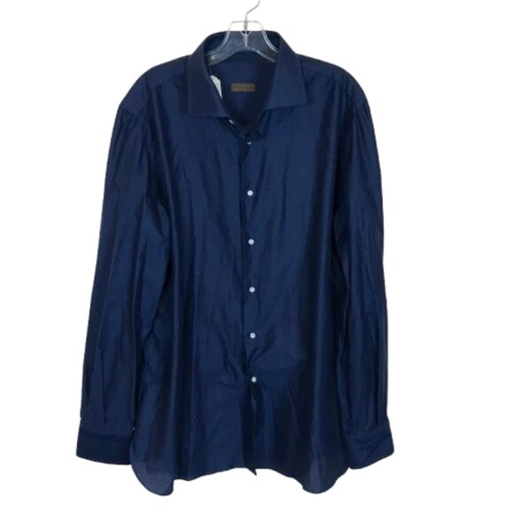 NWT Stile Latino Mens Size 18 1/2 Blue Pique Knit Button Down Dress Shirt NEW
